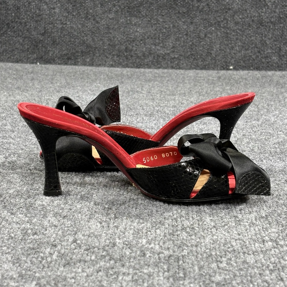 Dolce & Gabbana Shoes Womens 6 Black Leather Bow Peep Toe Mule Heels Italy 36.5